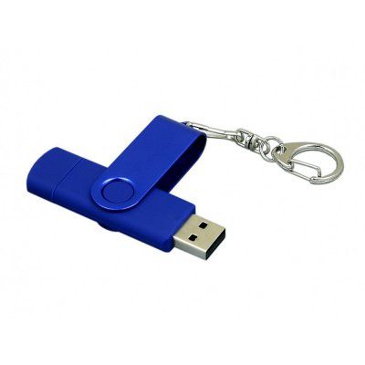 USB 2.0- флешка на 64 Гб с поворотным механизмом и дополнительным разъемом Micro USB