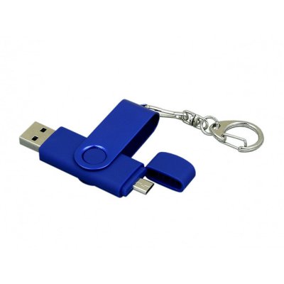 USB 2.0- флешка на 64 Гб с поворотным механизмом и дополнительным разъемом Micro USB