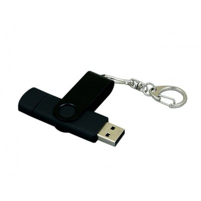 USB 2.0- флешка на 64 Гб с поворотным механизмом и дополнительным разъемом Micro USB