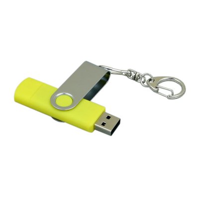 USB 2.0- флешка на 64 Гб с поворотным механизмом и дополнительным разъемом Micro USB