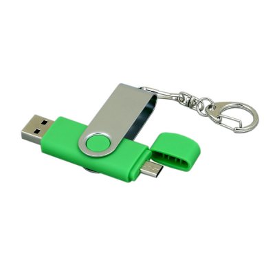 USB 2.0- флешка на 64 Гб с поворотным механизмом и дополнительным разъемом Micro USB