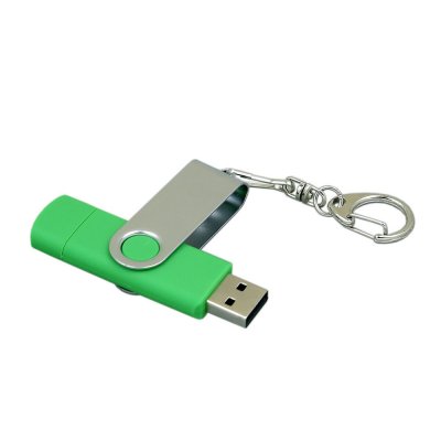 USB 2.0- флешка на 64 Гб с поворотным механизмом и дополнительным разъемом Micro USB