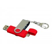 USB 2.0- флешка на 64 Гб с поворотным механизмом и дополнительным разъемом Micro USB