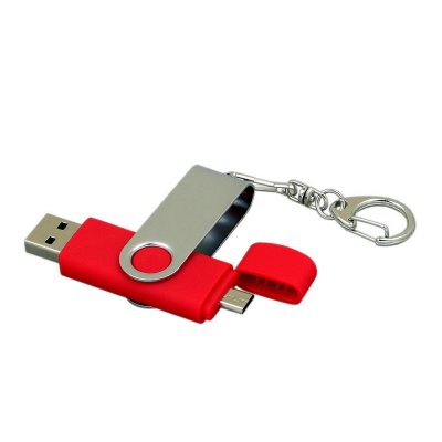 USB 2.0- флешка на 64 Гб с поворотным механизмом и дополнительным разъемом Micro USB