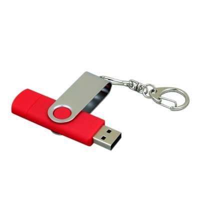 USB 2.0- флешка на 64 Гб с поворотным механизмом и дополнительным разъемом Micro USB