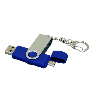 USB 2.0- флешка на 64 Гб с поворотным механизмом и дополнительным разъемом Micro USB