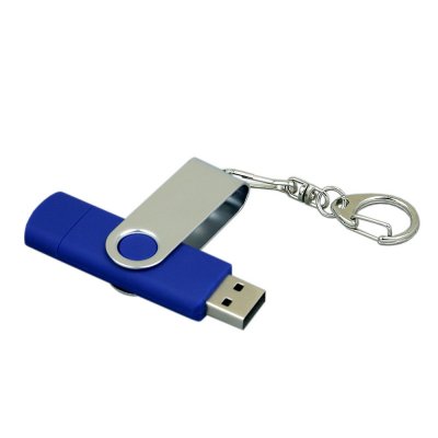 USB 2.0- флешка на 64 Гб с поворотным механизмом и дополнительным разъемом Micro USB