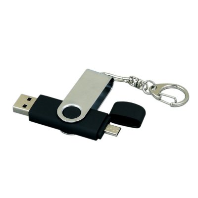 USB 2.0- флешка на 64 Гб с поворотным механизмом и дополнительным разъемом Micro USB