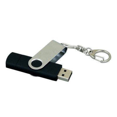 USB 2.0- флешка на 64 Гб с поворотным механизмом и дополнительным разъемом Micro USB