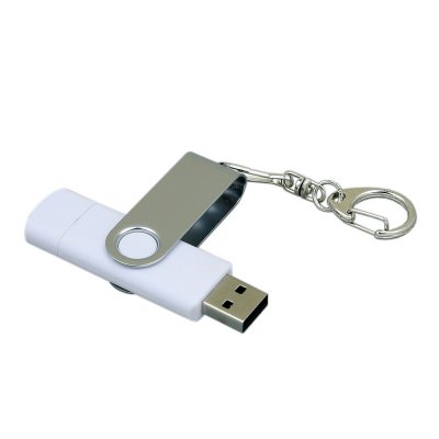 USB 2.0- флешка на 64 Гб с поворотным механизмом и дополнительным разъемом Micro USB