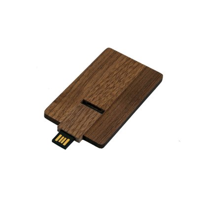 USB 2.0- флешка на 8 Гб в виде деревянной карточки с выдвижным механизмом