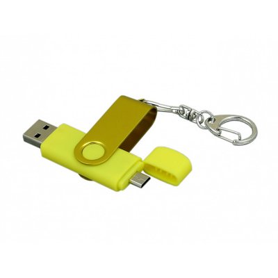 USB 2.0- флешка на 32 Гб с поворотным механизмом и дополнительным разъемом Micro USB