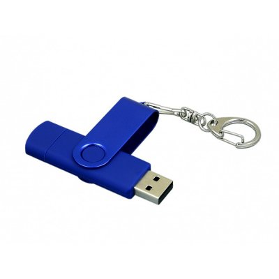 USB 2.0- флешка на 32 Гб с поворотным механизмом и дополнительным разъемом Micro USB