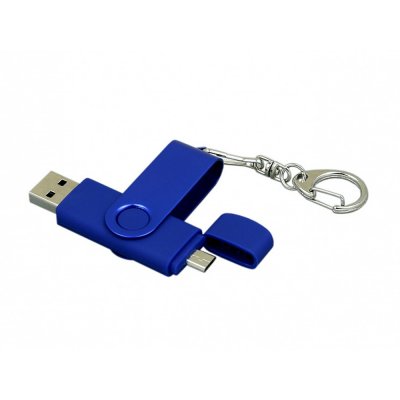 USB 2.0- флешка на 32 Гб с поворотным механизмом и дополнительным разъемом Micro USB