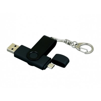 USB 2.0- флешка на 32 Гб с поворотным механизмом и дополнительным разъемом Micro USB