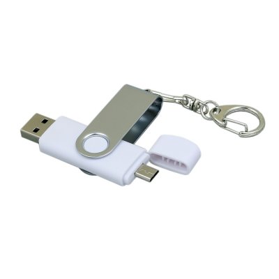 USB 2.0- флешка на 32 Гб с поворотным механизмом и дополнительным разъемом Micro USB