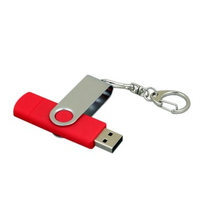 USB 2.0- флешка на 32 Гб с поворотным механизмом и дополнительным разъемом Micro USB