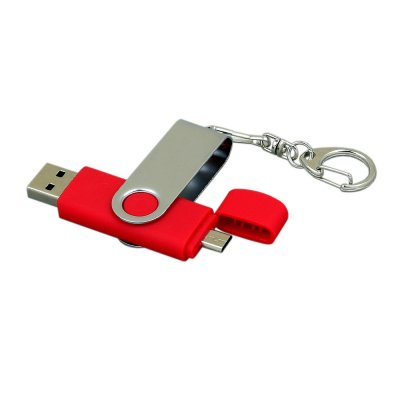 USB 2.0- флешка на 32 Гб с поворотным механизмом и дополнительным разъемом Micro USB