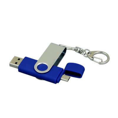 USB 2.0- флешка на 32 Гб с поворотным механизмом и дополнительным разъемом Micro USB