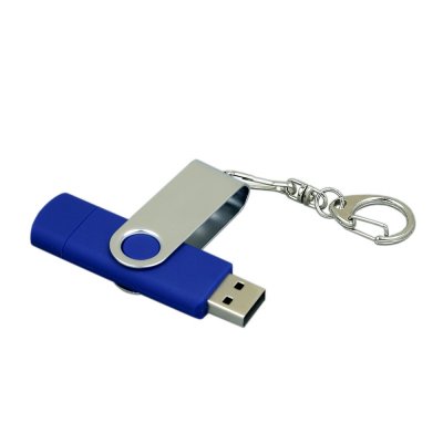 USB 2.0- флешка на 32 Гб с поворотным механизмом и дополнительным разъемом Micro USB