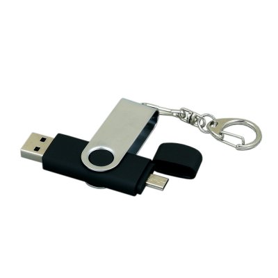 USB 2.0- флешка на 32 Гб с поворотным механизмом и дополнительным разъемом Micro USB