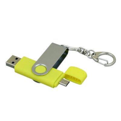 USB 2.0- флешка на 16 Гб с поворотным механизмом и дополнительным разъемом Micro USB