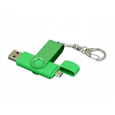 USB 2.0- флешка на 16 Гб с поворотным механизмом и дополнительным разъемом Micro USB