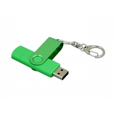 USB 2.0- флешка на 16 Гб с поворотным механизмом и дополнительным разъемом Micro USB