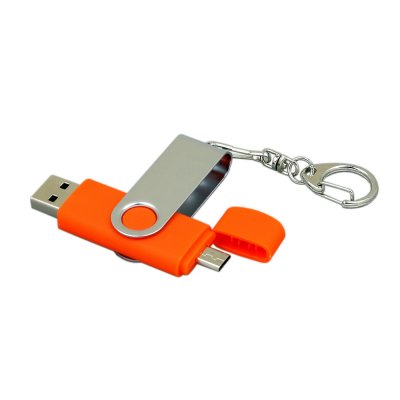 USB 2.0- флешка на 16 Гб с поворотным механизмом и дополнительным разъемом Micro USB