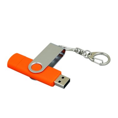 USB 2.0- флешка на 16 Гб с поворотным механизмом и дополнительным разъемом Micro USB