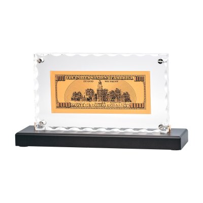 "Банкнота 100 USD" в стекле коричневый с золотым
