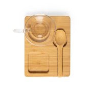 Чашка с ложкой на  подставке MORKE 180мл,16,4х8х12,3 см, боросиликатное стекло, бамбук прозрачный арт. 346482