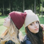 Шапка вязаная двойная WIND с отворотом Бежевый