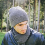 Шапка вязаная двойная Wind с отворотом Коричневый