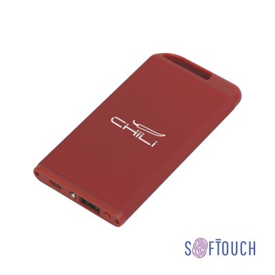 Зарядное устройство "Theta" с фонариком, 4000 mAh, голубой, покрытие soft touch красный