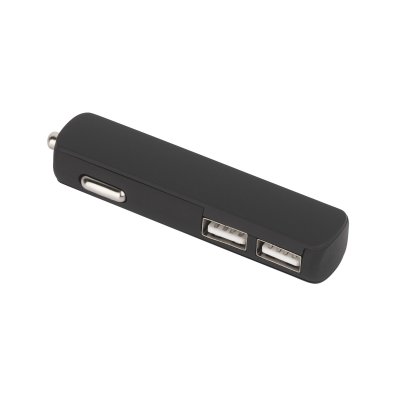 Автомобильное зарядное устройство "Slam" с 2-мя разъёмами USB, покрытие soft touch черный