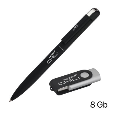 Набор ручка + флеш-карта 8 Гб в футляре, покрытие soft touch черный