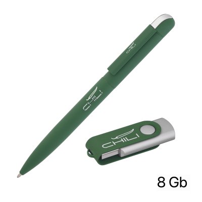 Набор ручка + флеш-карта 8 Гб в футляре, покрытие soft touch темно-зеленый