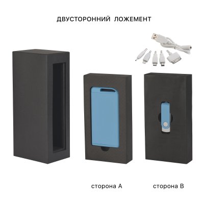 Набор зарядное устройство "Theta" 4000 mAh + флеш-карта "Vostok"16Гб  в футляре, покрытие soft touch голубой
