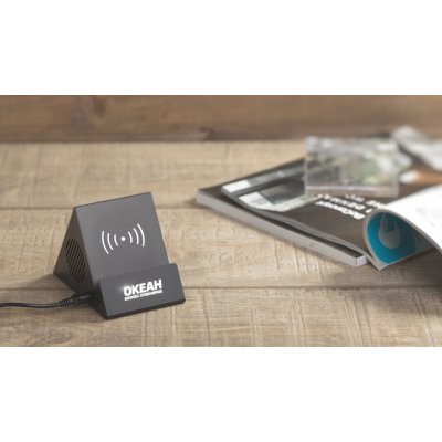 Bluetooth колонка-подставка "Rock" 3Вт с беспроводным зарядным устройством и подсветкой логотипа черный