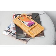 Настольный органайзер "Woodstock" с беспроводным зарядным устройством, бамбук светло-коричневый