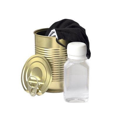 Комплект СИЗ #1 (маска серая, антисептик), упаковано в жестяную банку Белый