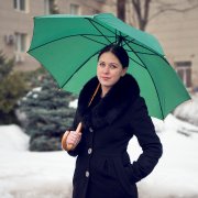 Зонт-трость SANTY, деревянная ручка, механический зеленый