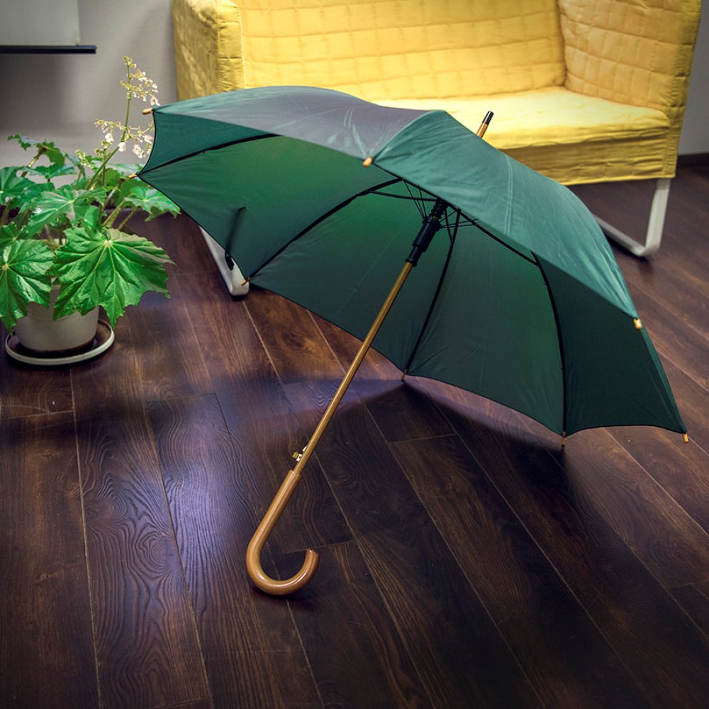 Зонт-трость SANTY, деревянная ручка, механический зеленый арт. 349215/15 Зонт-трость SANTY, деревянная ручка, механический зеленый арт. 349215/15