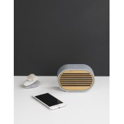 Bluetooth колонка "Stonehenge" 5Вт с беспроводным зарядным устройством, камень/бамбук серый/бежевый