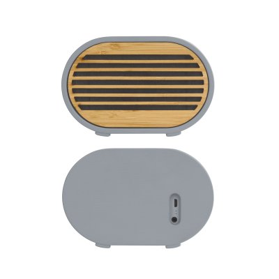 Bluetooth колонка "Stonehenge" 5Вт с беспроводным зарядным устройством, камень/бамбук серый/бежевый
