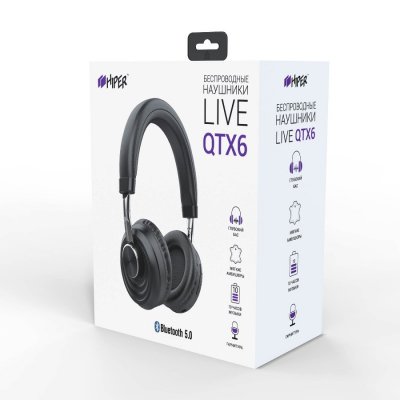 Наушники головные беспроводные Hiper LIVE QTX6, черные Черный