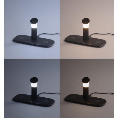 Настольная беспроводная (15W) зарядная станция "Bridge" для часов, наушников, смартфонов, с лампой черный