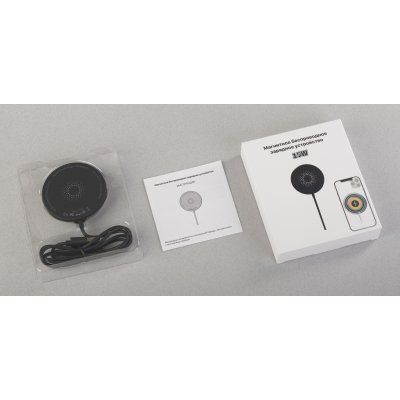 Магнитное беспроводное (15W) зарядное устройство "Magic SOFTTOUCH", покрытие soft touch черный
