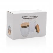 Набор стаканов из боросиликатного стекла с двойными стенками и бамбуковой крышкой, 250 мл, 2 шт.